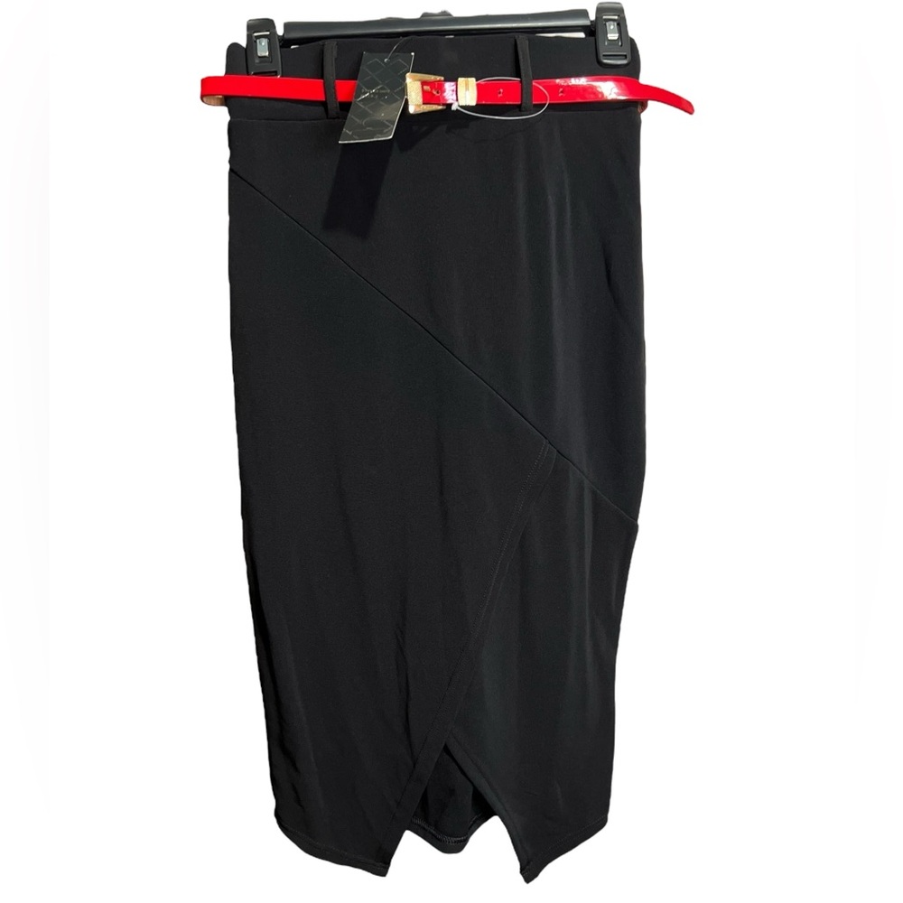 Chances R Woman’s Black Pencil Skirt Red Belt Sz S